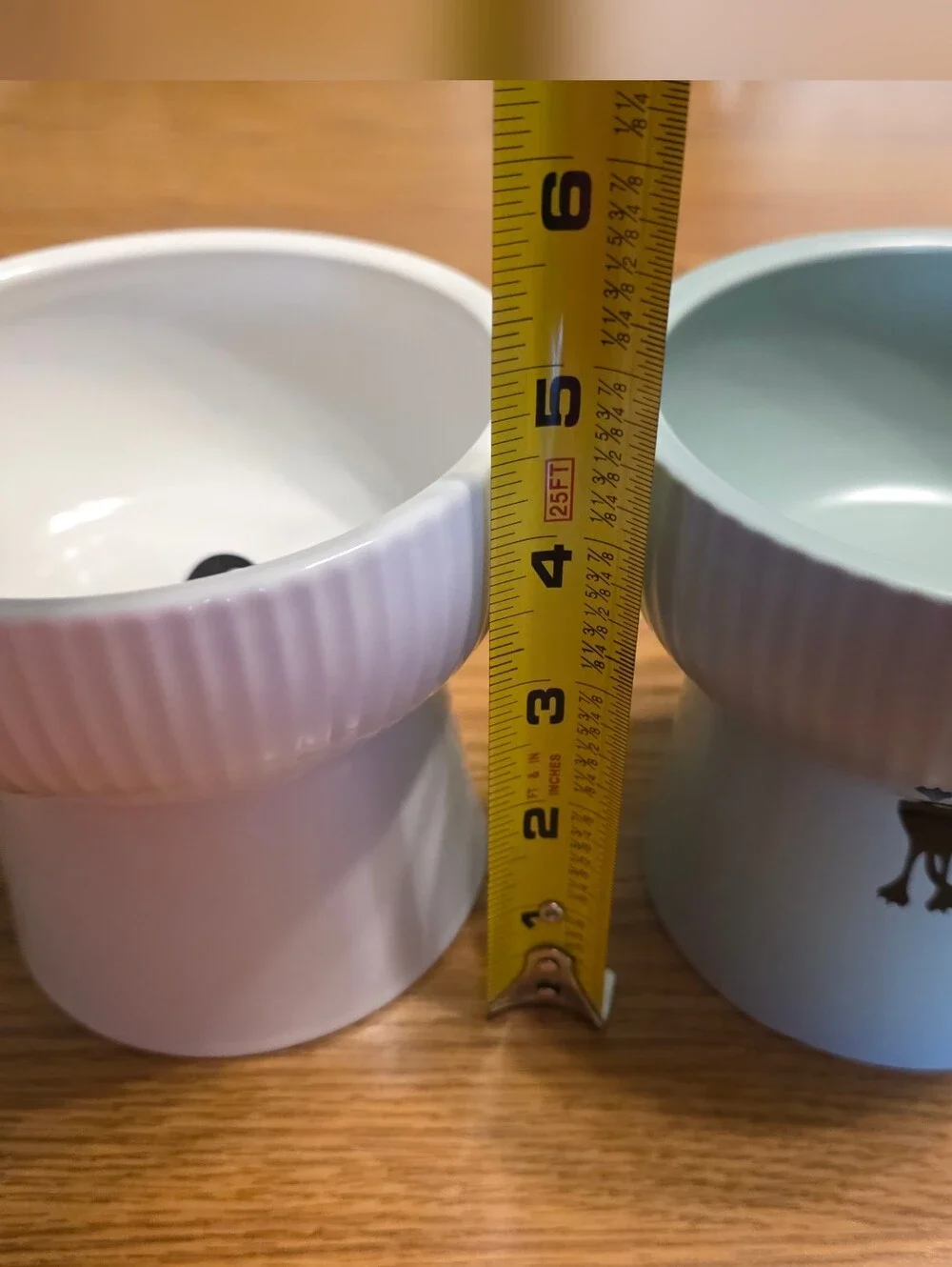 Two Ceramic Cat Raised Food Bowls And Cat Coffee Cup